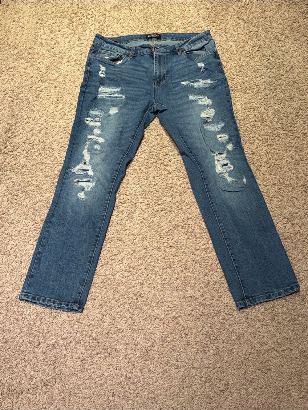 Bluenotes Men's Distressed Blue Denim Jeans - Slim Fit